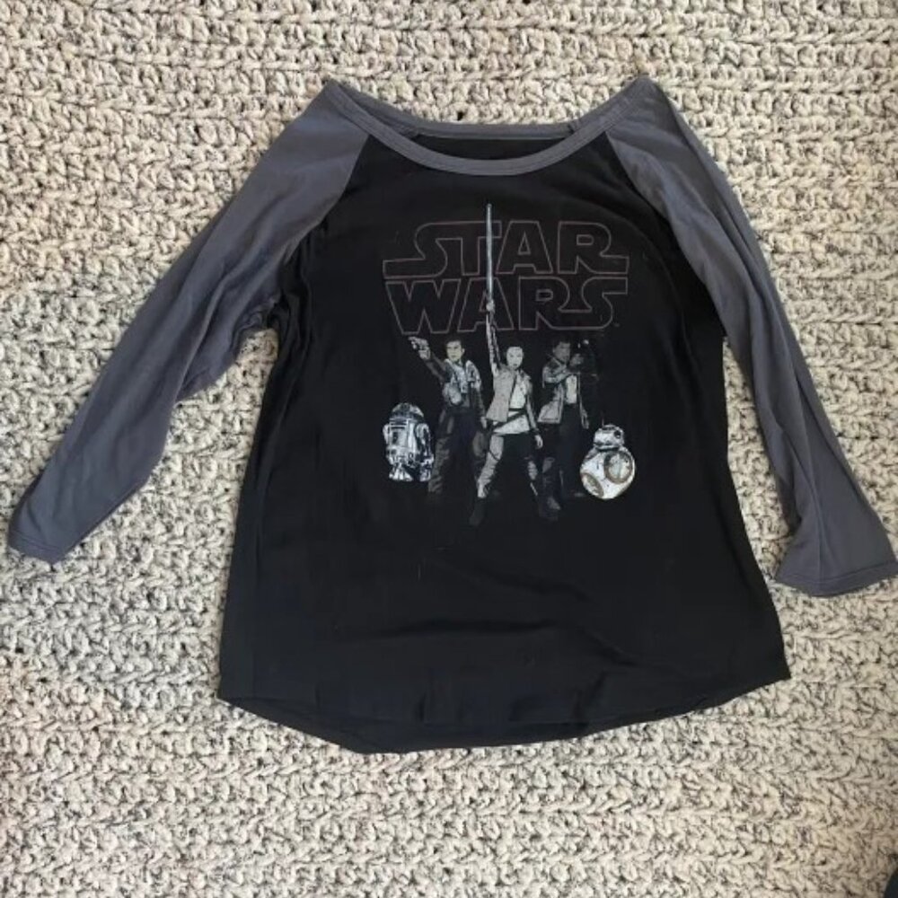 Extra Large Her Universe Black and Grey Star Wars Baseball T-Shirt